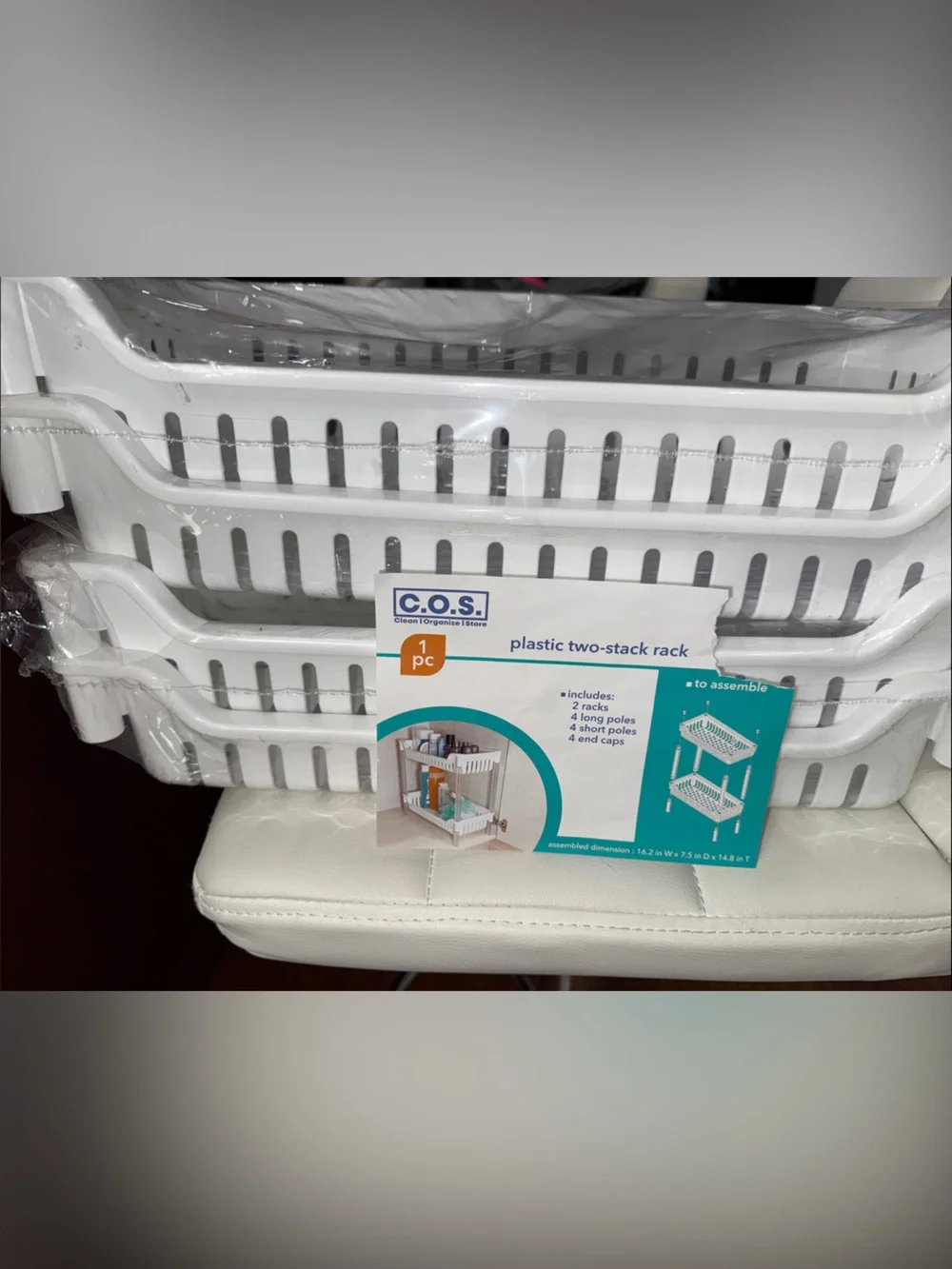 White Plastic Two-Stack Rack - White set of 2